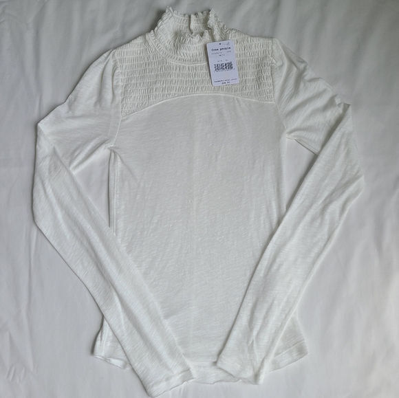 SALE!! NWT Free People Caroline Smocked Mock Neck Top - Picture 3 of 6